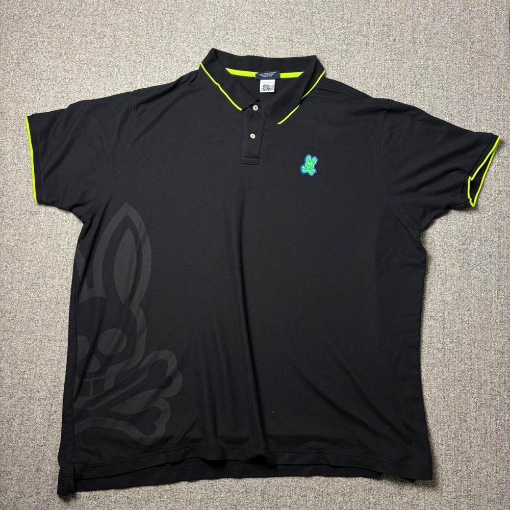 Psycho Bunny Polo Mens 5XLT Black Pima Cotton Neon Tipped Shadow Graphic Logo